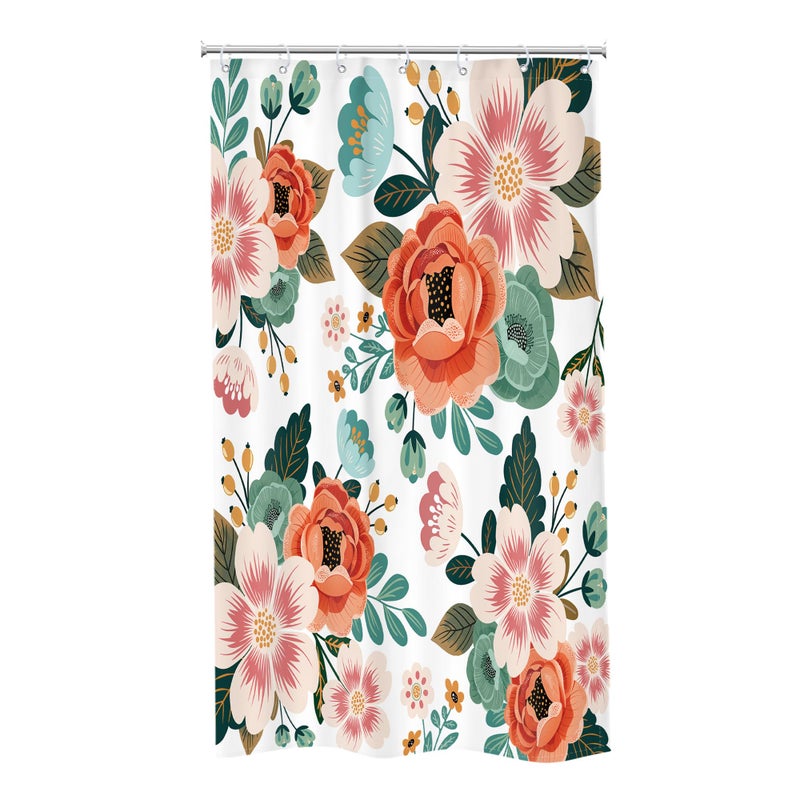 Riyidecor Small Stall Shower Curtain 36Wx72H Inch Half Narrow RV Spring Floral Flower Bathtub Decor Walkin Leaves Green Bathroom Decor Fabric Panel Polyester Waterproof 7 Pack Plastic Hooks - Image 5